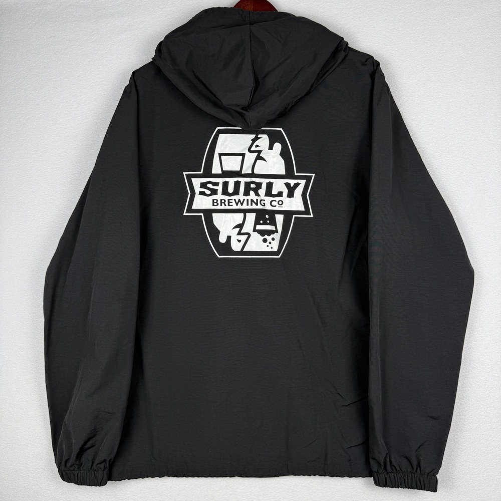 Surly Brewing Co Jacket Mens XL Black Hooded Windbreaker Twin Cities Minnesota